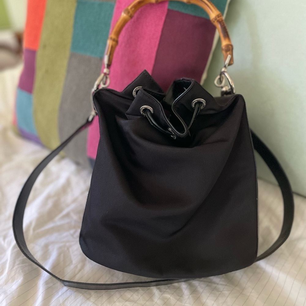 Vintage Black Gucci Bucket Bag with Bamboo Handle